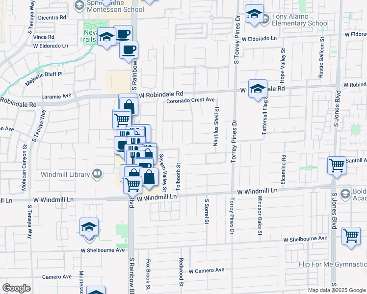map of restaurants, bars, coffee shops, grocery stores, and more near 7906 Tolbooth Street in Las Vegas