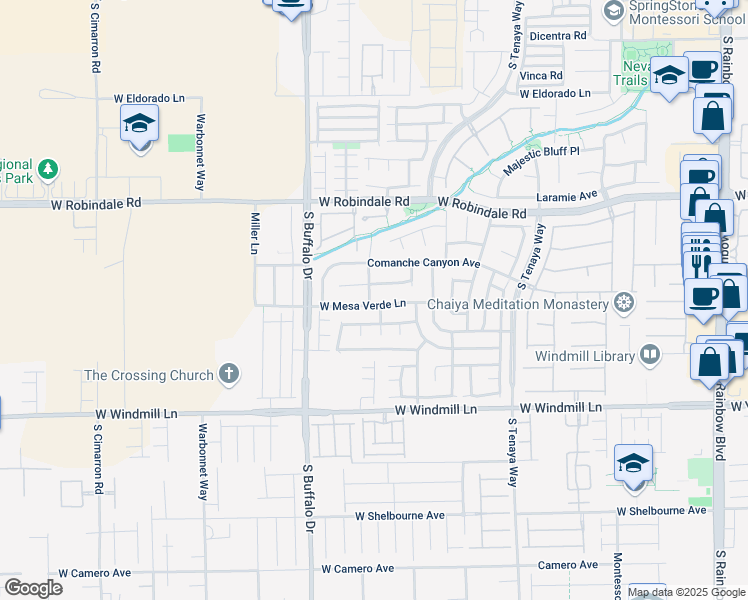 map of restaurants, bars, coffee shops, grocery stores, and more near 7672 West Mesa Verde Lane in Las Vegas
