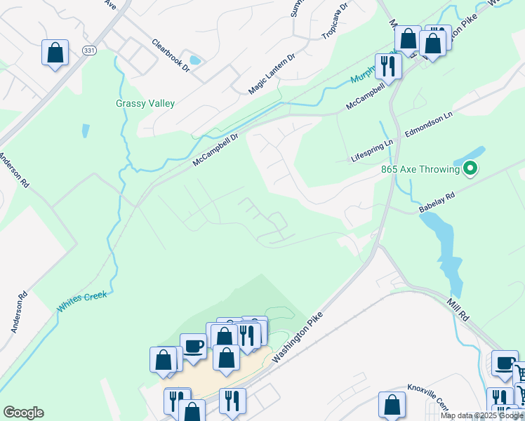 map of restaurants, bars, coffee shops, grocery stores, and more near 5762 Holly Grove Way in Knoxville