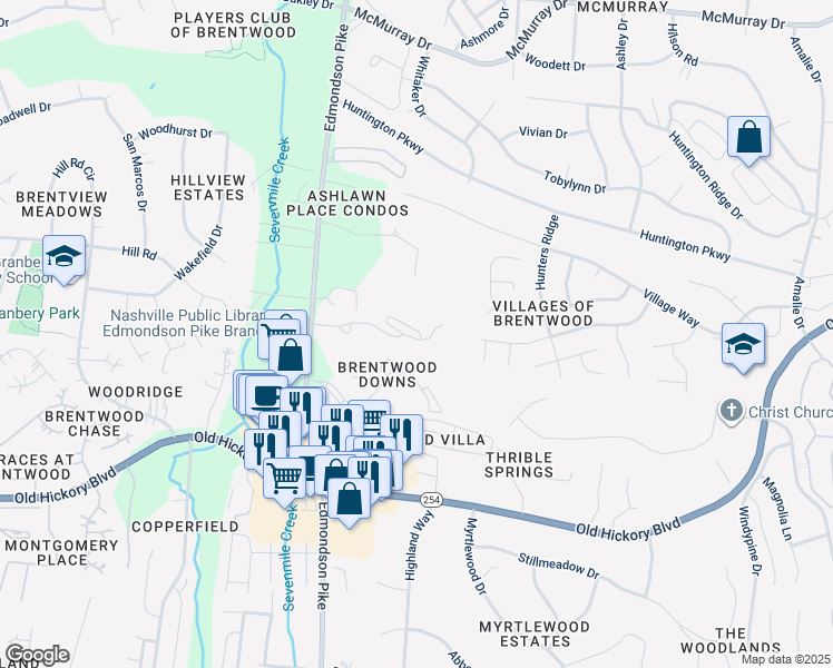 map of restaurants, bars, coffee shops, grocery stores, and more near 4815 Bevendean Drive in Nashville