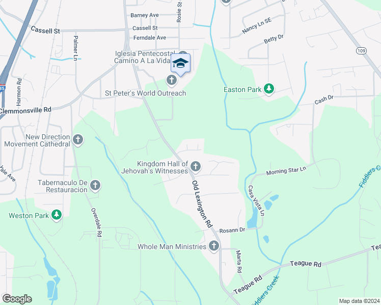 map of restaurants, bars, coffee shops, grocery stores, and more near 612 Kingsberry Park Drive in Winston-Salem