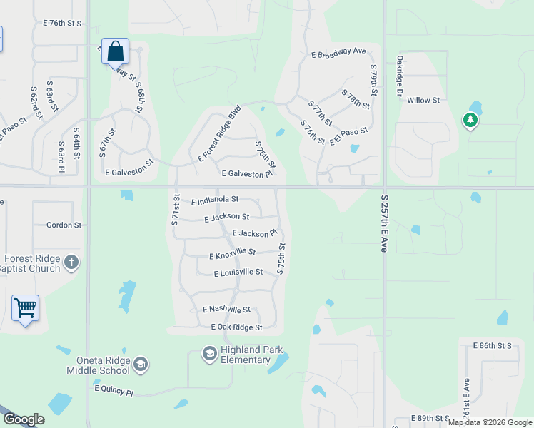 map of restaurants, bars, coffee shops, grocery stores, and more near 808 South 75th Street in Broken Arrow