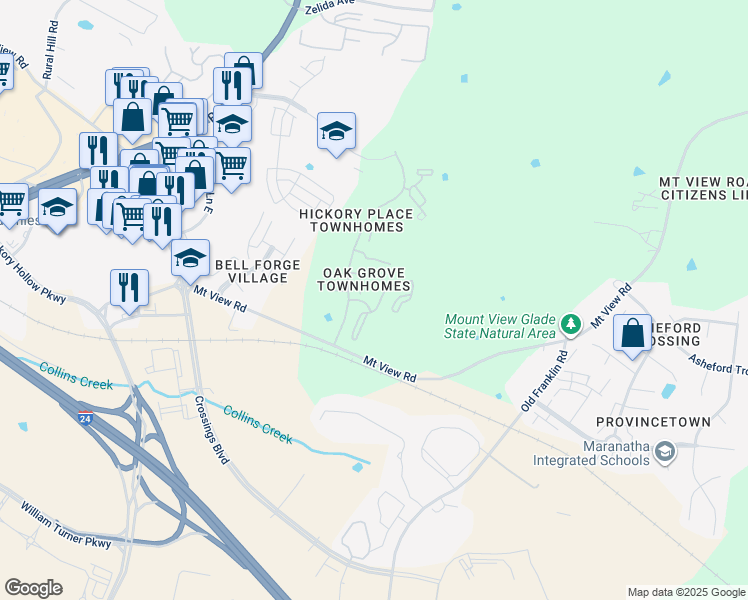 map of restaurants, bars, coffee shops, grocery stores, and more near 2900 Baby Ruth Lane in Nashville