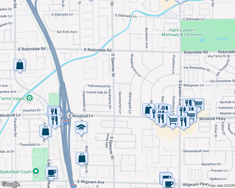 map of restaurants, bars, coffee shops, grocery stores, and more near 7965 Secretariat Lane in Las Vegas