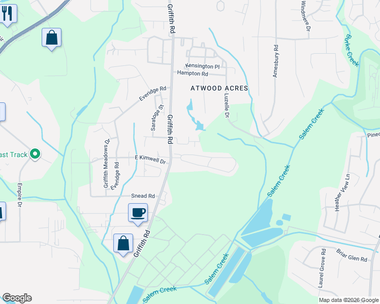 map of restaurants, bars, coffee shops, grocery stores, and more near 3333 Hyde Place Circle in Winston-Salem