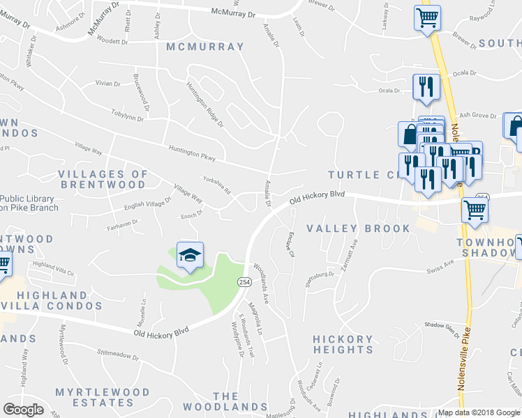 map of restaurants, bars, coffee shops, grocery stores, and more near 313 Yorkshire Circle in Nashville