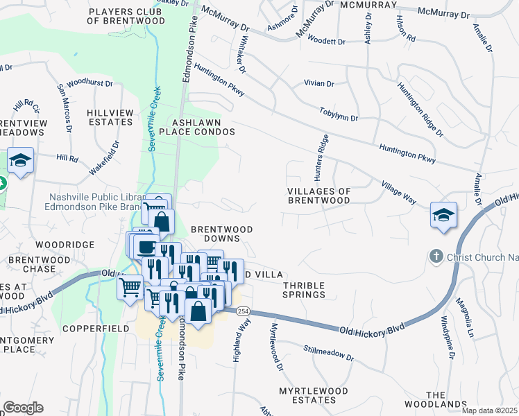 map of restaurants, bars, coffee shops, grocery stores, and more near 4844 Bevendean Drive in Nashville