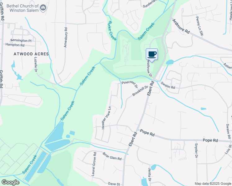 map of restaurants, bars, coffee shops, grocery stores, and more near 3760 Poplar Valley Lane in Winston-Salem