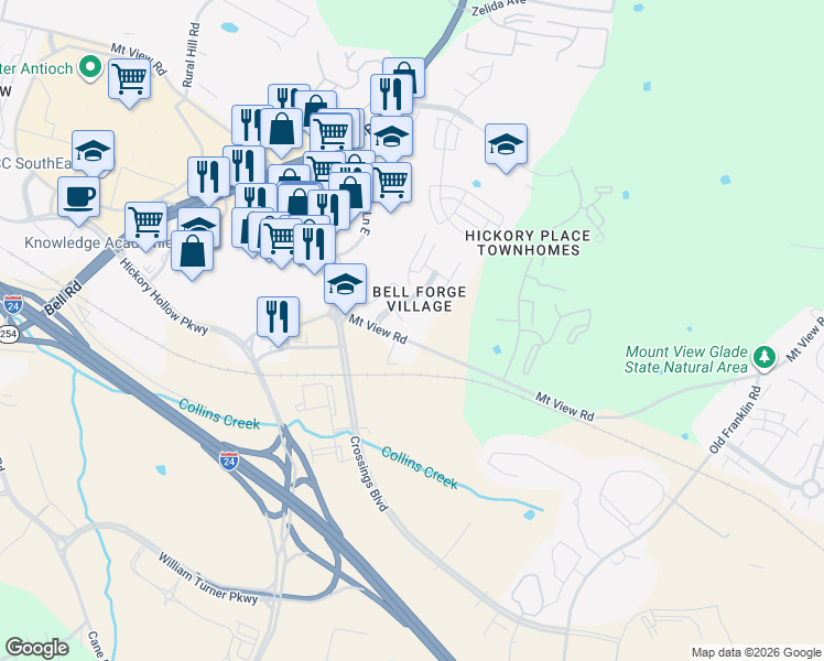 map of restaurants, bars, coffee shops, grocery stores, and more near 210 Hickory Forge Drive in Nashville