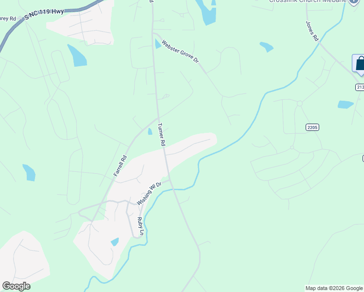 map of restaurants, bars, coffee shops, grocery stores, and more near 2228 Rock Bridge Drive in Mebane