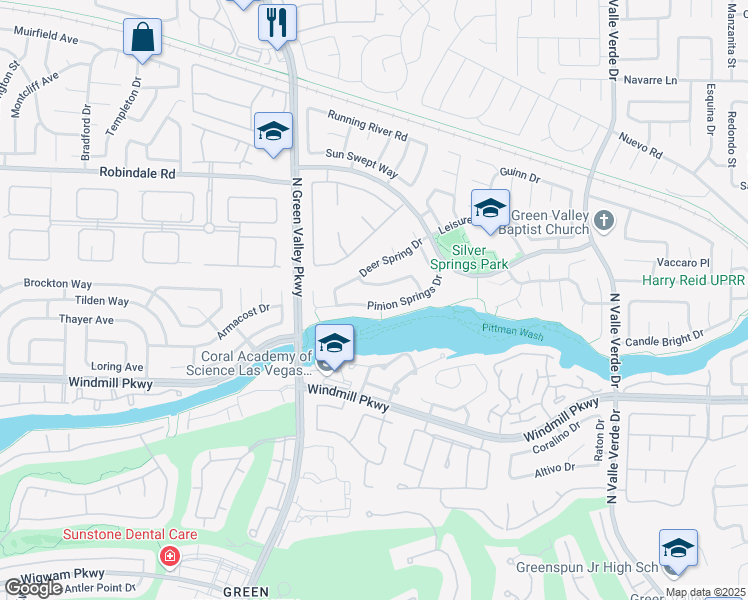 map of restaurants, bars, coffee shops, grocery stores, and more near 2036 Pinion Springs Drive in Henderson