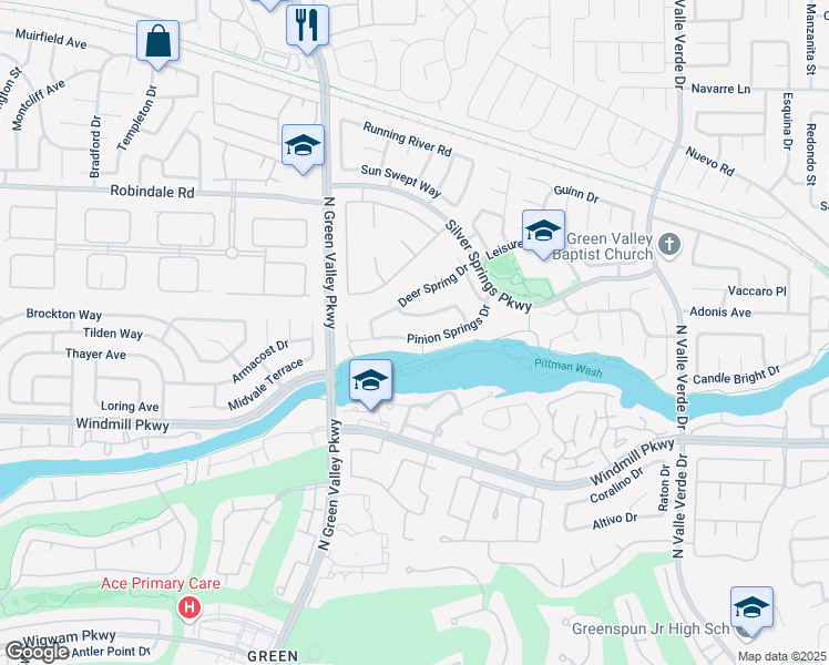 map of restaurants, bars, coffee shops, grocery stores, and more near 2036 Pinion Springs Drive in Henderson
