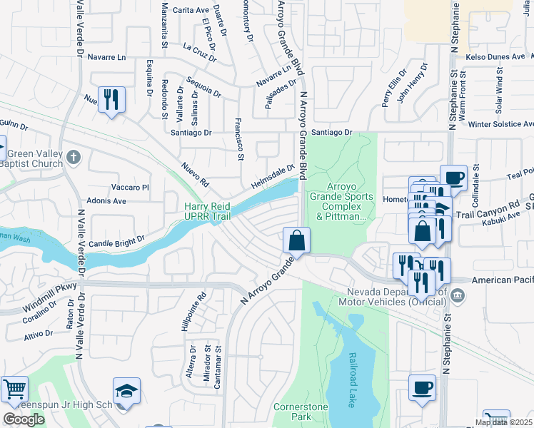 map of restaurants, bars, coffee shops, grocery stores, and more near 1625 Box Step Drive in Henderson