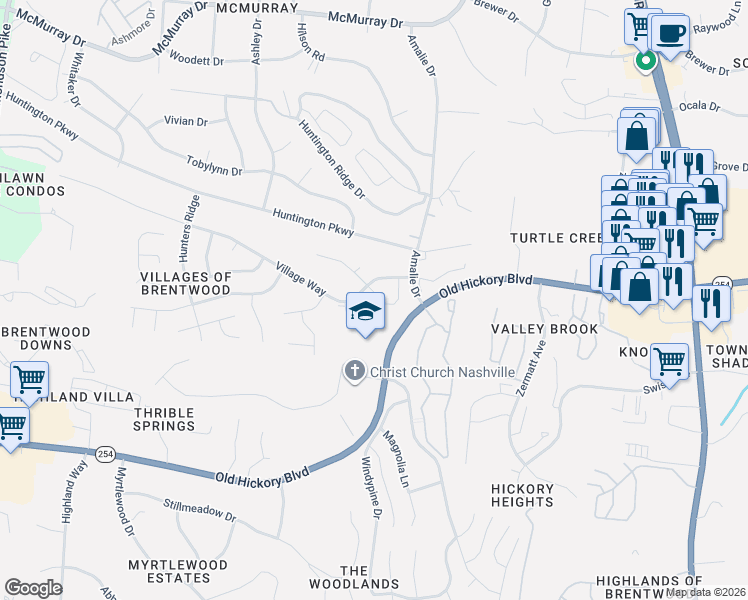 map of restaurants, bars, coffee shops, grocery stores, and more near 359 Yorkshire Circle in Nashville