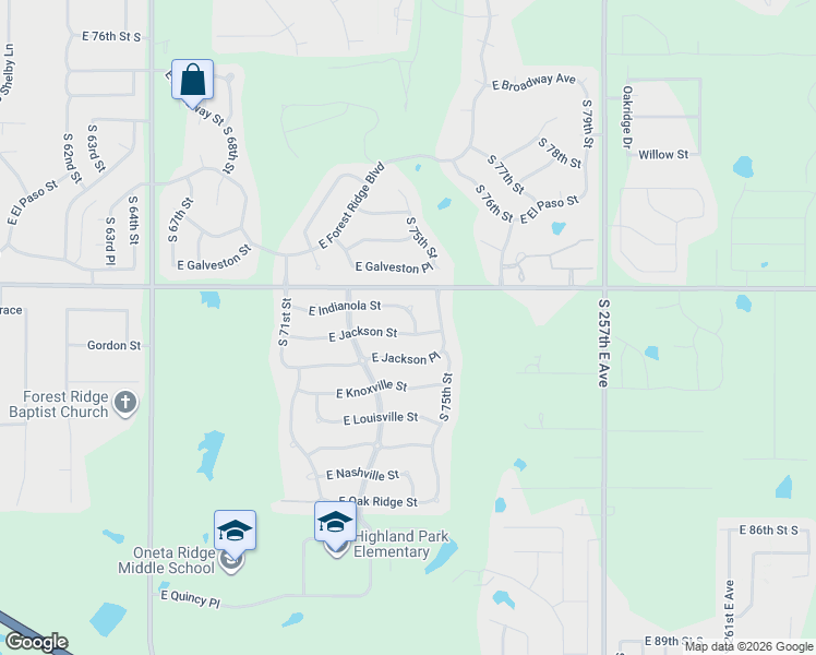 map of restaurants, bars, coffee shops, grocery stores, and more near 804 South 74th Street in Broken Arrow