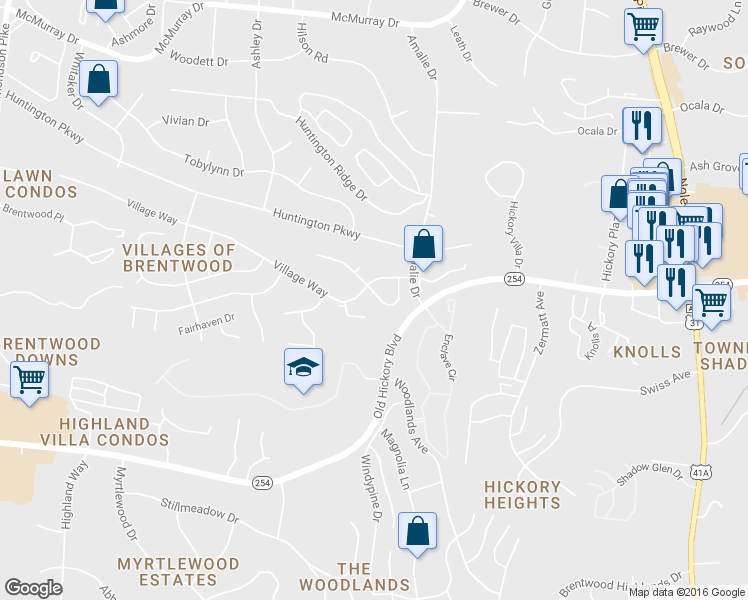 map of restaurants, bars, coffee shops, grocery stores, and more near 359 Yorkshire Circle in Nashville
