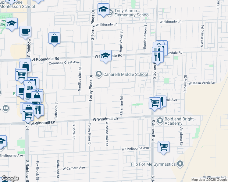 map of restaurants, bars, coffee shops, grocery stores, and more near 6381 Tuckaway Cove Avenue in Las Vegas