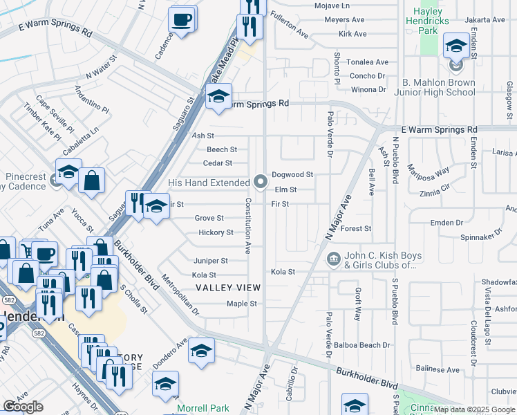 map of restaurants, bars, coffee shops, grocery stores, and more near 859 Center Street in Henderson