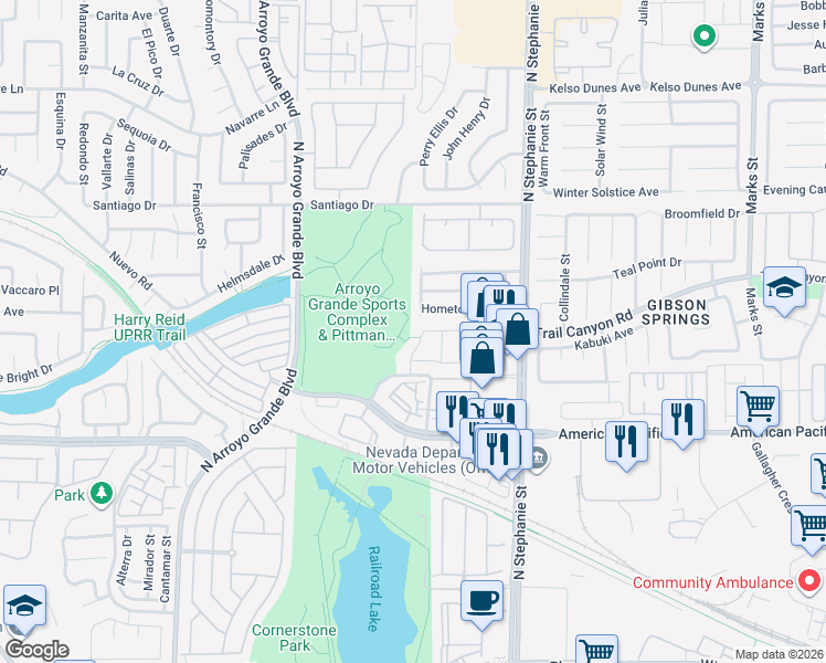 map of restaurants, bars, coffee shops, grocery stores, and more near 247 Moonshot Street in Henderson
