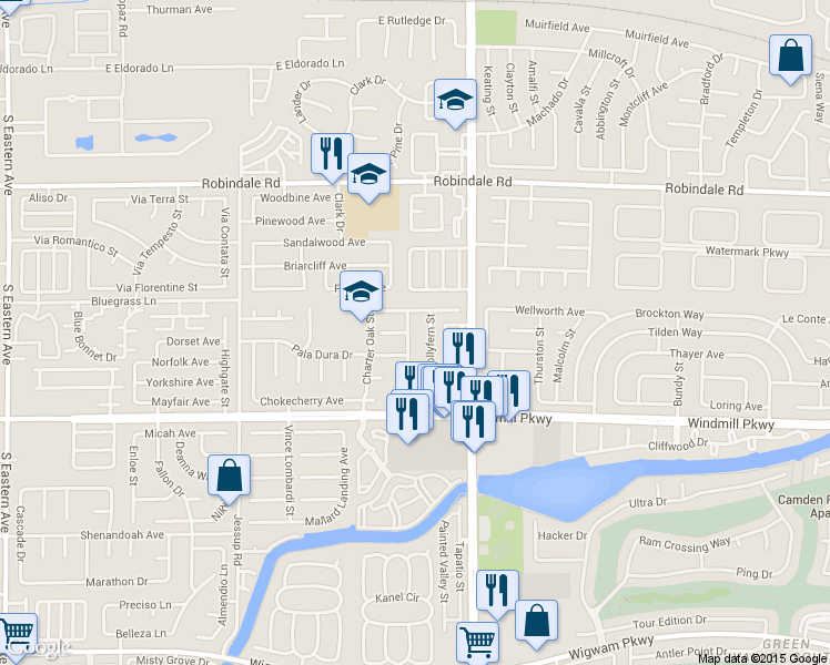 map of restaurants, bars, coffee shops, grocery stores, and more near 228 Carolina Laurel St in Henderson
