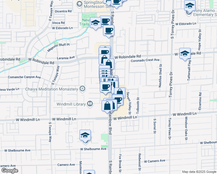 map of restaurants, bars, coffee shops, grocery stores, and more near 7875 South Rainbow Boulevard in Las Vegas