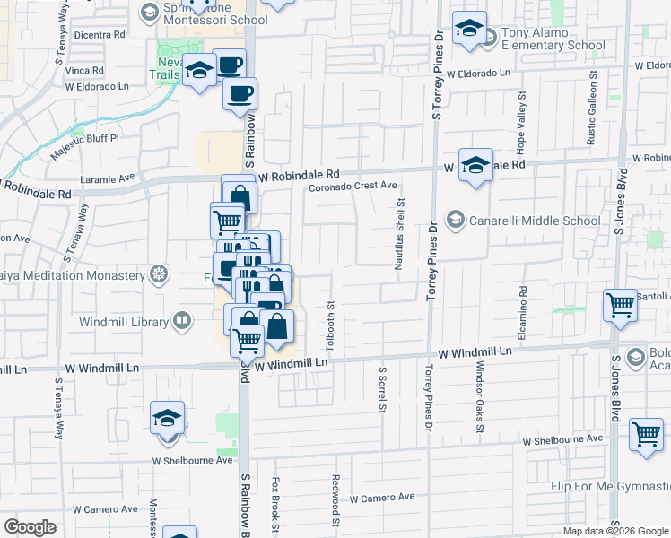 map of restaurants, bars, coffee shops, grocery stores, and more near 7906 Tolbooth Street in Las Vegas