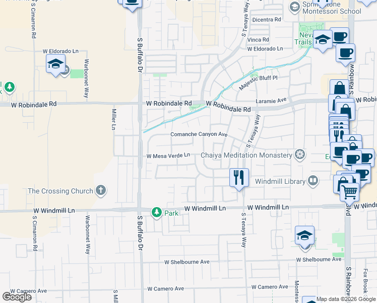 map of restaurants, bars, coffee shops, grocery stores, and more near 7598 West Mesa Verde Lane in Las Vegas