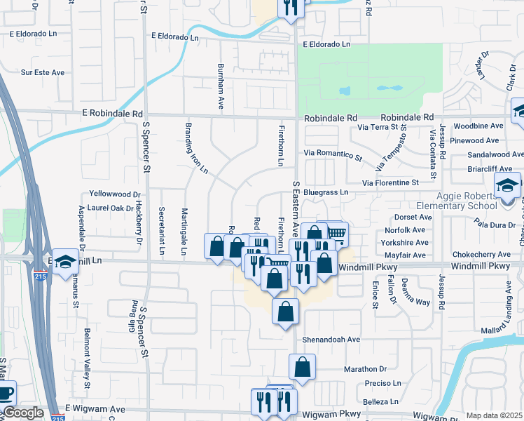 map of restaurants, bars, coffee shops, grocery stores, and more near 7950 Red Barn Drive in Las Vegas