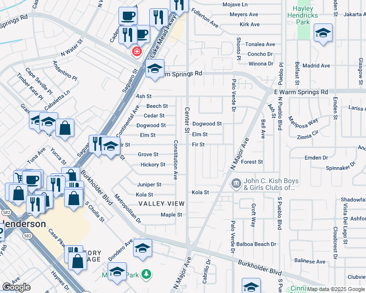 map of restaurants, bars, coffee shops, grocery stores, and more near 859 Center Street in Henderson