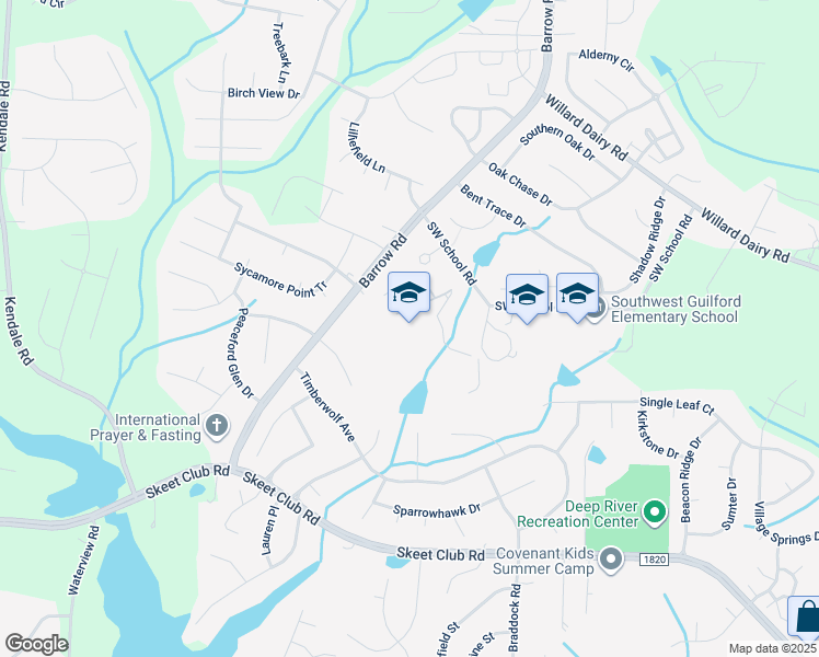 map of restaurants, bars, coffee shops, grocery stores, and more near 4364 Barrow Road in High Point