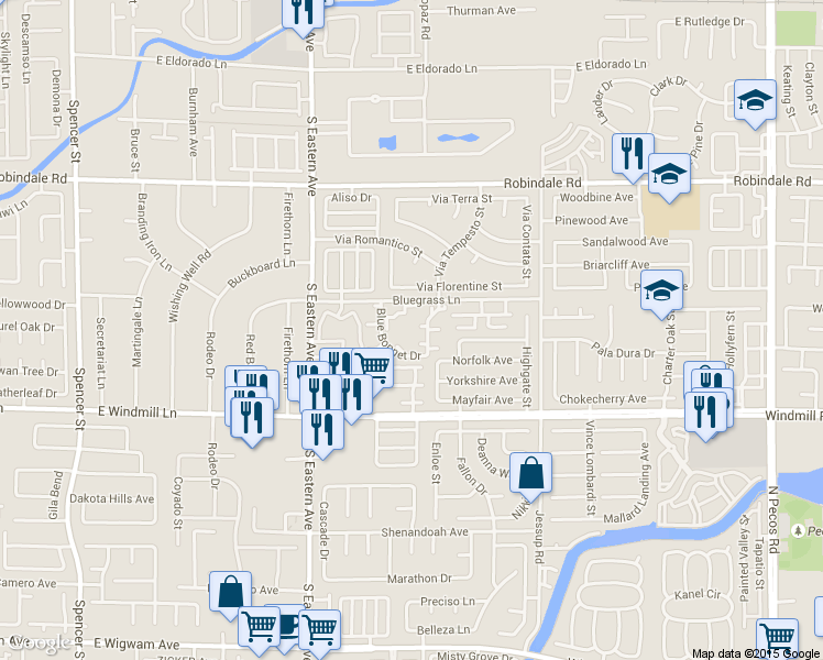 map of restaurants, bars, coffee shops, grocery stores, and more near 2737 Carnation Lane in Henderson