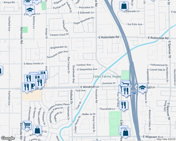 map of restaurants, bars, coffee shops, grocery stores, and more near 899 East Serpentina Avenue in Las Vegas