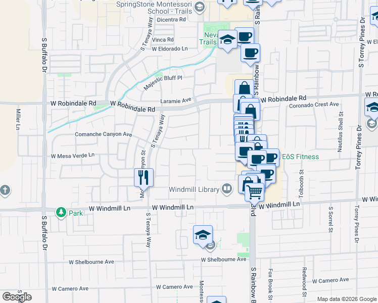 map of restaurants, bars, coffee shops, grocery stores, and more near 7881 Fieldcreek Court in Las Vegas