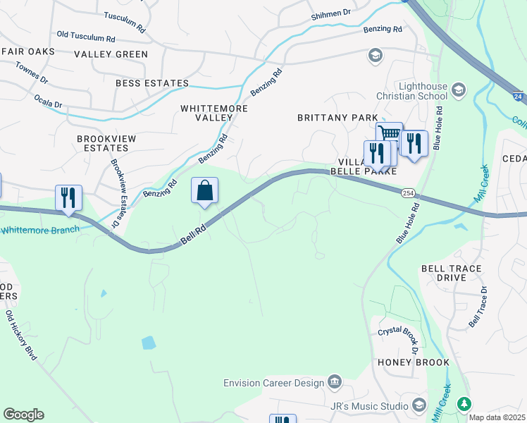 map of restaurants, bars, coffee shops, grocery stores, and more near 1430 Bell Road in Nashville