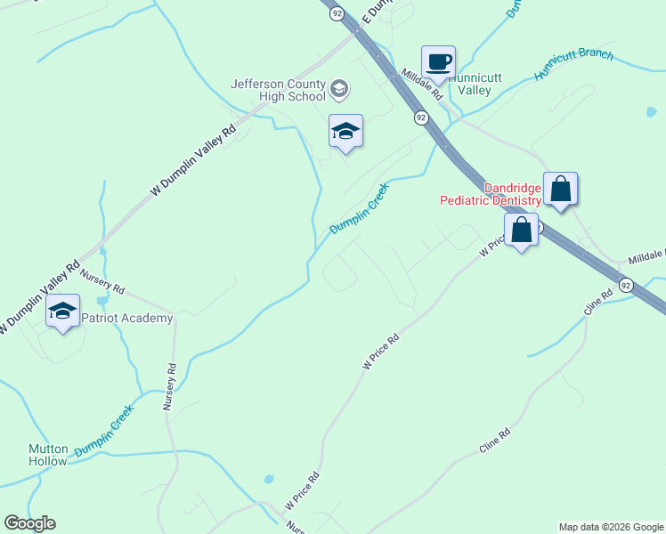 map of restaurants, bars, coffee shops, grocery stores, and more near in Dandridge