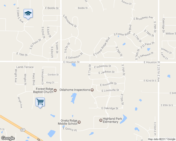 map of restaurants, bars, coffee shops, grocery stores, and more near 808 South 71st Street in Broken Arrow