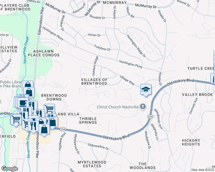 map of restaurants, bars, coffee shops, grocery stores, and more near 5044 English Village Drive in Nashville