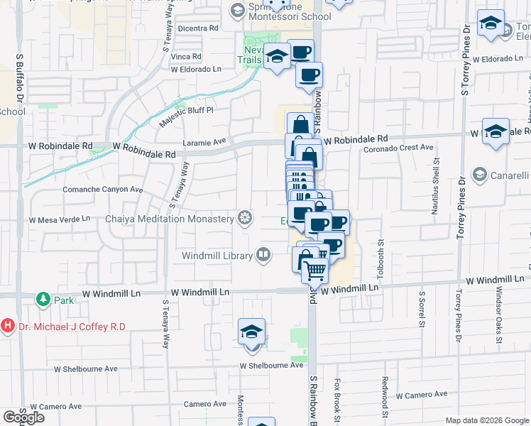 map of restaurants, bars, coffee shops, grocery stores, and more near 7044 Bodega Point Court in Las Vegas
