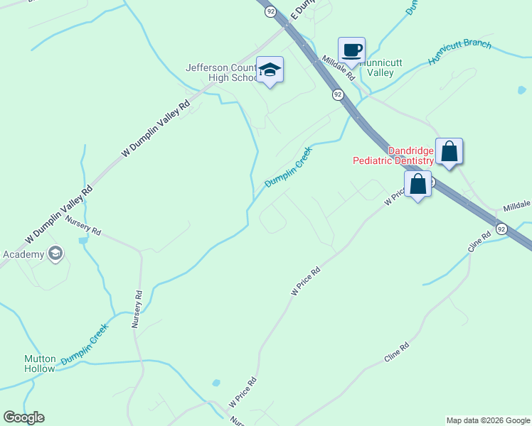 map of restaurants, bars, coffee shops, grocery stores, and more near in Dandridge