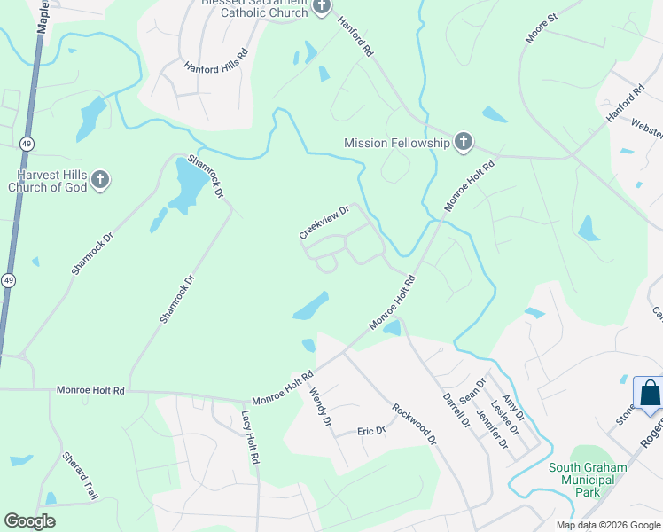 map of restaurants, bars, coffee shops, grocery stores, and more near 770 Kernodle Lane in Graham