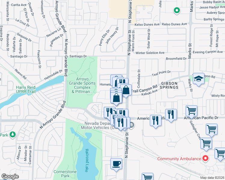 map of restaurants, bars, coffee shops, grocery stores, and more near 248 Sweet Spot Street in Henderson