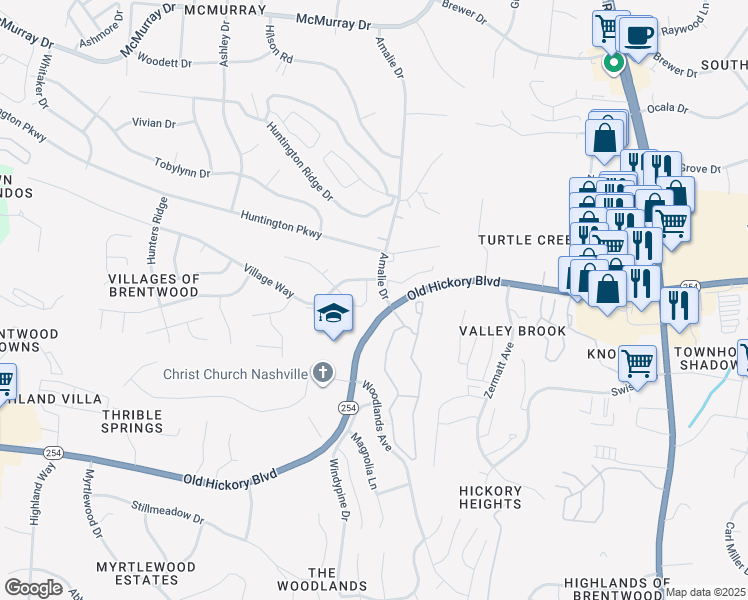 map of restaurants, bars, coffee shops, grocery stores, and more near 311 Yorkshire Circle in Nashville