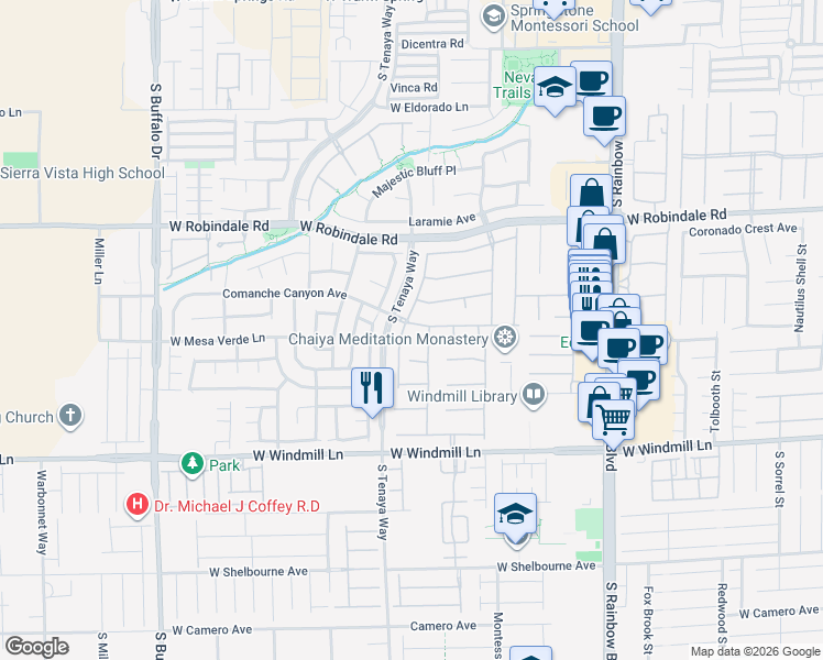 map of restaurants, bars, coffee shops, grocery stores, and more near 7876 Galloping Hills Street in Las Vegas