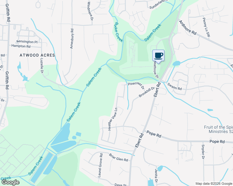 map of restaurants, bars, coffee shops, grocery stores, and more near 3716 Heather View Ln in Winston-Salem