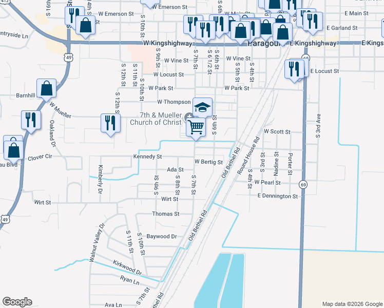 map of restaurants, bars, coffee shops, grocery stores, and more near 1114 South 7th Street in Paragould