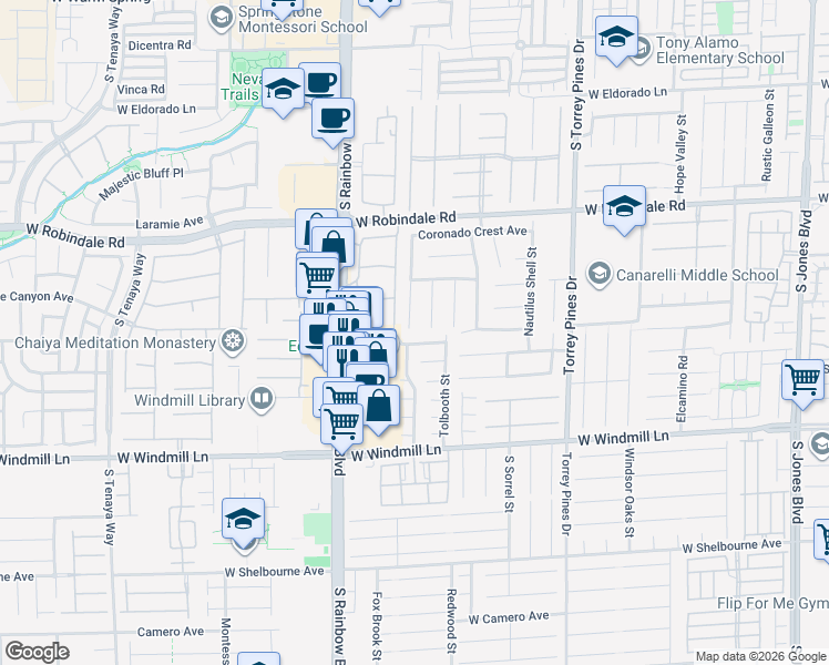 map of restaurants, bars, coffee shops, grocery stores, and more near 7898 Spindrift Cove Street in Las Vegas