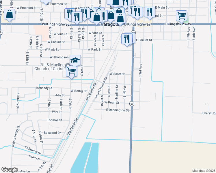 map of restaurants, bars, coffee shops, grocery stores, and more near 1106 South 3rd Street in Paragould