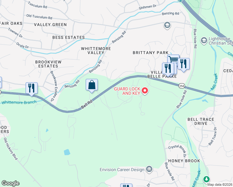 map of restaurants, bars, coffee shops, grocery stores, and more near 1430 Bell Road in Nashville