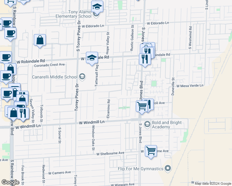 map of restaurants, bars, coffee shops, grocery stores, and more near 6251 Tuckaway Cove Avenue in Las Vegas