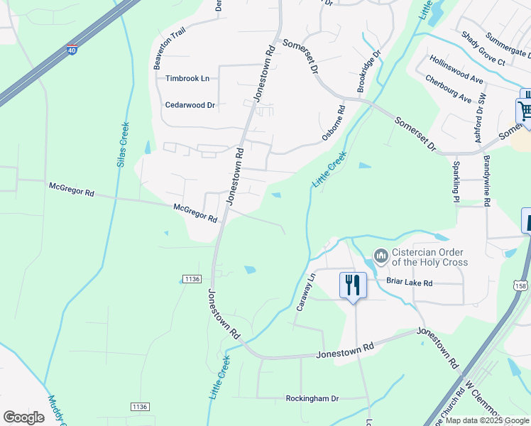 map of restaurants, bars, coffee shops, grocery stores, and more near 4841 Jonestown Trail in Winston-Salem